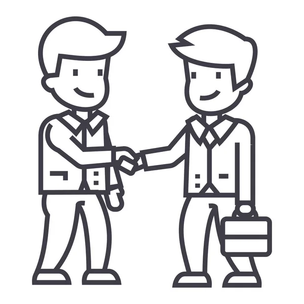 Businessmen handshaking vector line icon, sign, illustration on background, editable strokes — Stock Vector
