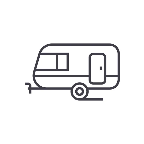 Caravan vector lijn pictogram, teken, afbeelding op de achtergrond, bewerkbare lijnen — Stockvector