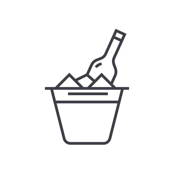 Champanhe no ícone de linha vetorial balde, sinal, ilustração em segundo plano, traços editáveis —  Vetores de Stock