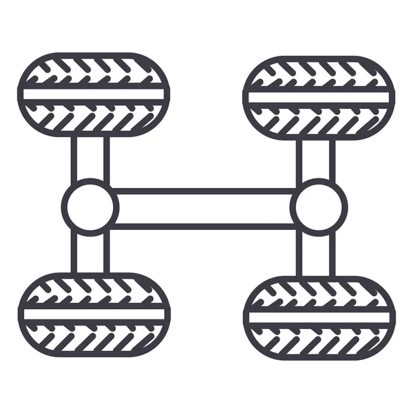Chassi, fyra hjul vektor ikon, tecken, illustration på bakgrund, redigerbara stroke — Stock vektor