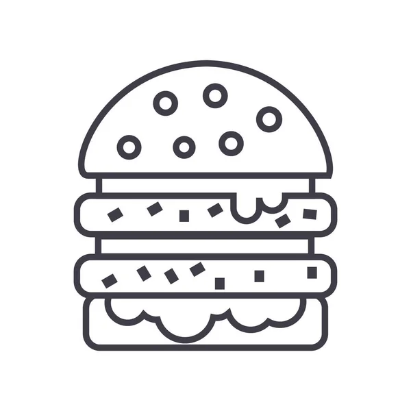 Cheeseburger vetor ícone de linha, sinal, ilustração em segundo plano, traços editáveis — Vetor de Stock