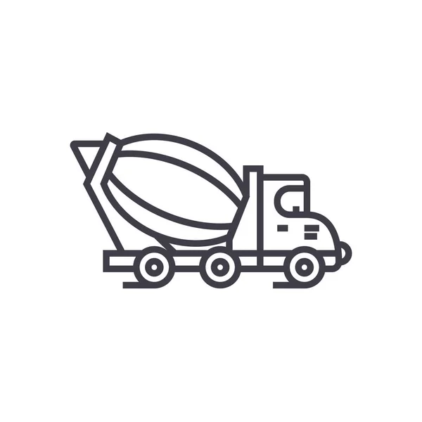 Concrete mixer truck vector line icon, sign, illustration on background, editable strokes — Stock Vector