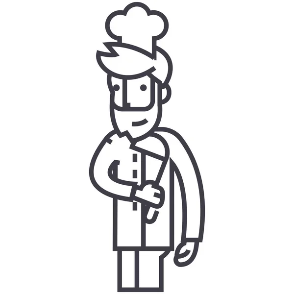 Ocak, Restoran şefi vektör satırı simgesi, işaret, resimde arka planda, düzenlenebilir vuruş — Stok Vektör