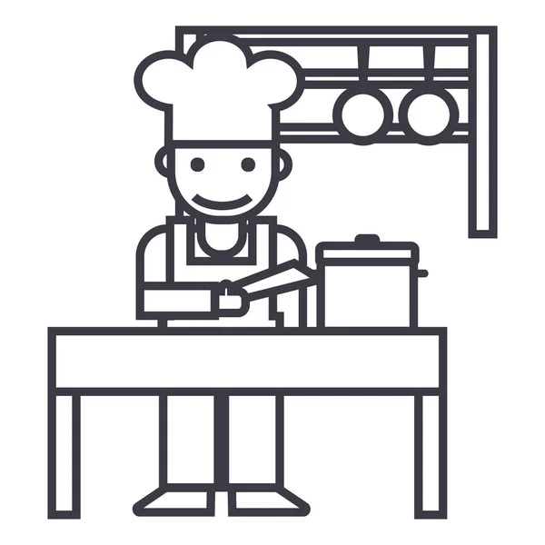 炊飯器、シェフ、キッチン、レストラン ベクトル線アイコン、記号、背景、編集可能なストロークの図 — ストックベクタ