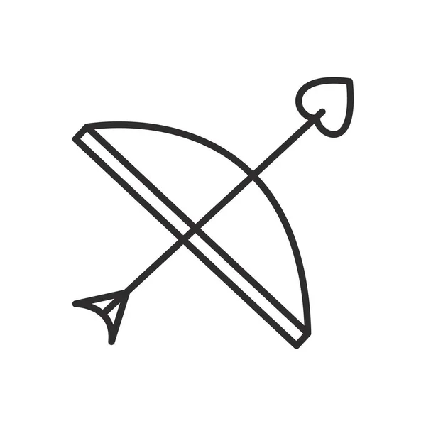 Amorek luk a šípy vektorové řádek ikonu, znamení, obrázek na pozadí, upravitelné tahy — Stockový vektor