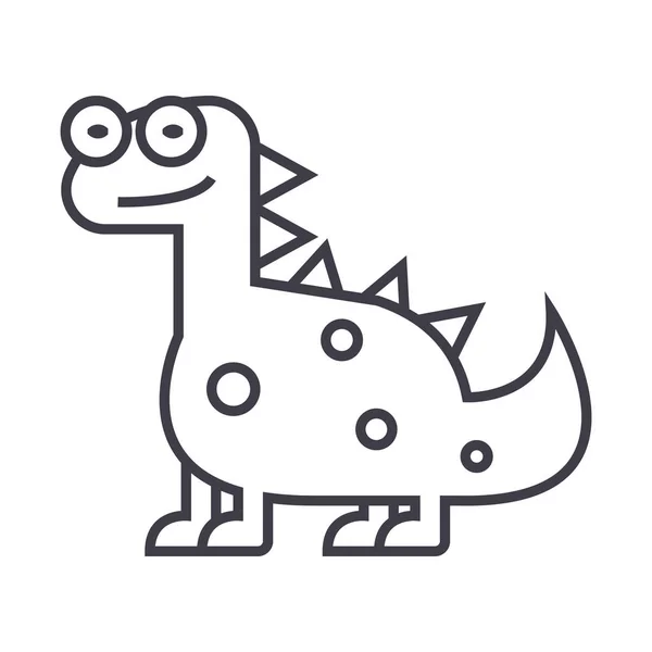 かわいい恐竜、恐竜ベクトル線アイコン、記号、背景、編集可能なストロークの図 — ストックベクタ