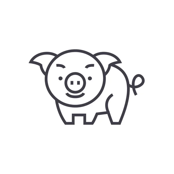 Niedlichen Schwein Vektor Linie Symbol, Zeichen, Illustration auf dem Hintergrund, editierbare Striche — Stockvektor