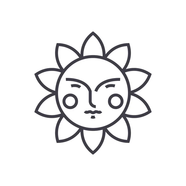 Niedlichen Sonnenvektorlinien-Symbol, Zeichen, Abbildung auf dem Hintergrund, editierbare Striche — Stockvektor