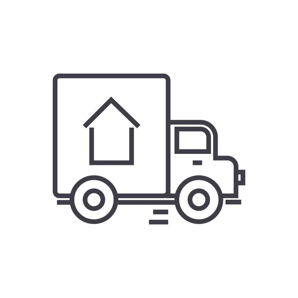 Teslimat kamyonu vektör satırı simgesi, işaret, resimde arka planda, düzenlenebilir vuruş — Stok Vektör