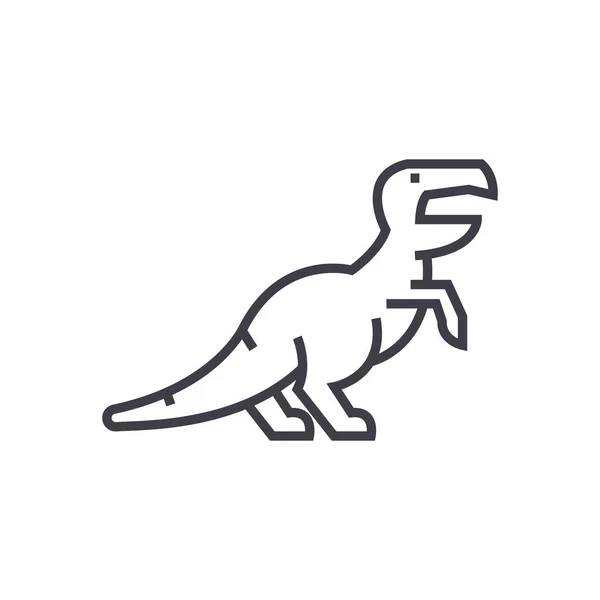 Dinosaurus, raptor, tyrannosaurus vector lijn pictogram, teken, afbeelding op de achtergrond, bewerkbare lijnen — Stockvector