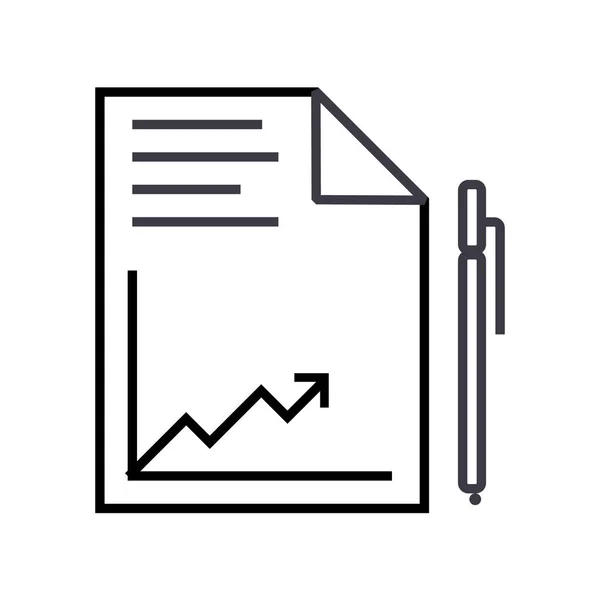 Verslag van het document met vector lijn pictogram van grafiek en pen, teken, illustratie op achtergrond, bewerkbare lijnen — Stockvector