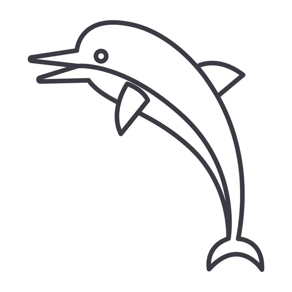 Golfinho vetor ícone de linha, sinal, ilustração em segundo plano, traços editáveis —  Vetores de Stock