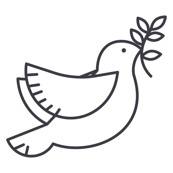Paloma, icono de línea de vector de paz, signo, ilustración en el fondo, trazos editables — Vector de stock