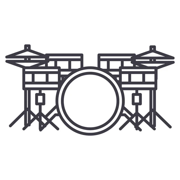 Drums set vectoriel ligne icône, signe, illustration en arrière-plan, touches modifiables — Image vectorielle