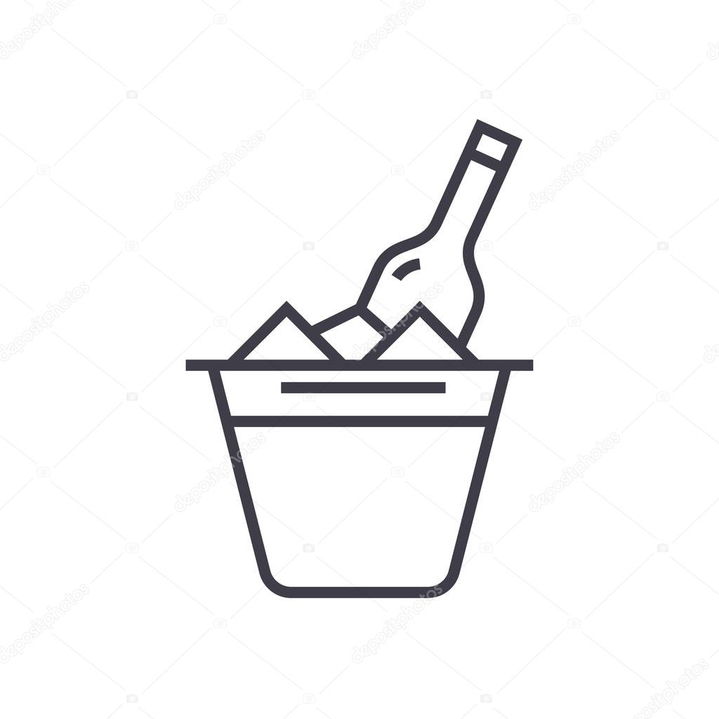 champagne in bucket vector line icon, sign, illustration on background, editable strokes