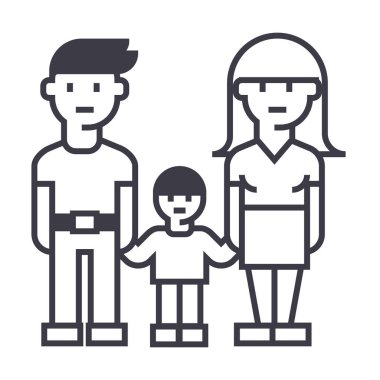 Aile, anne baba ve oğul vektör satırı simgesi, işaret, resimde arka planda, düzenlenebilir vuruş