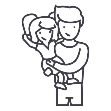 Baba ile kızı, baba çocuk vektör satırı simgesi, işaret, resimde arka planda, düzenlenebilir vuruşları ile