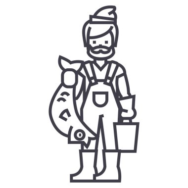 balıkçı balık vektör satırı simgesi, işaret, resimde arka planda, düzenlenebilir vuruşları ile