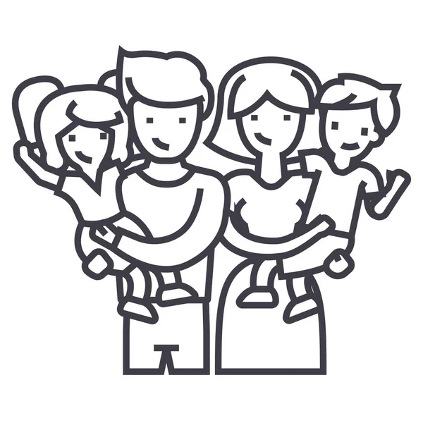 Famille, parents heureux et enfants garder sur les mains icône de ligne vectorielle, signe, illustration sur fond, touches modifiables — Image vectorielle