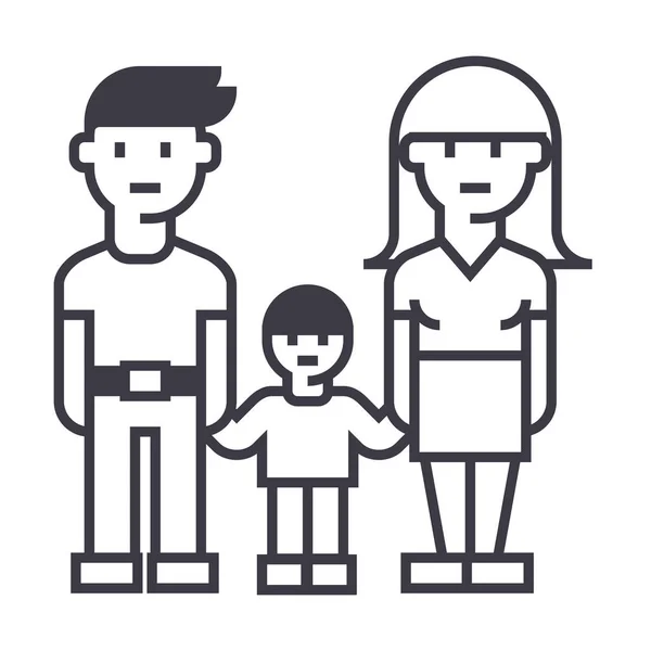 Aile, anne baba ve oğul vektör satırı simgesi, işaret, resimde arka planda, düzenlenebilir vuruş — Stok Vektör