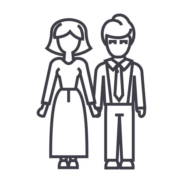 Family,woman and man vector line icon, sign, illustration on background, editable strokes — Stock Vector