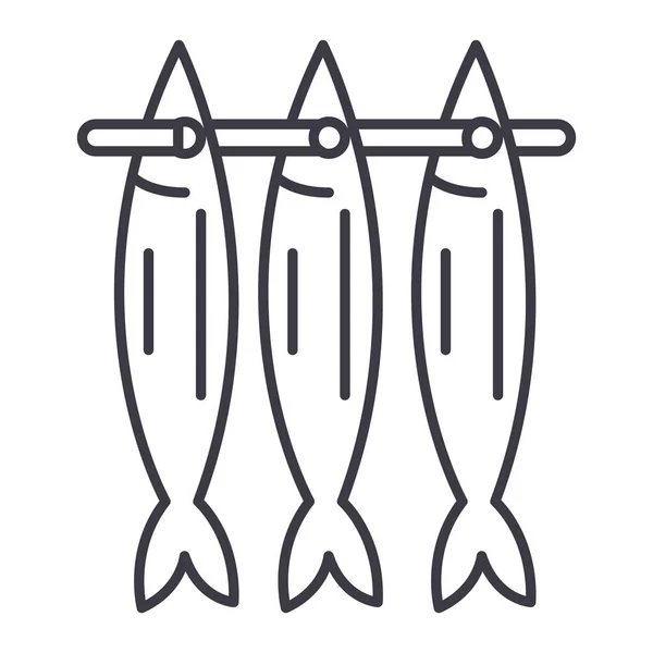 Fisch Trocknen Vektor Linie Symbol, Zeichen, Illustration auf dem Hintergrund, editierbare Striche — Stockvektor