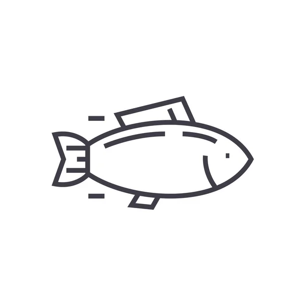 Fisch, Thunfisch-Vektor-Liniensymbol, Zeichen, Abbildung im Hintergrund, editierbare Striche — Stockvektor