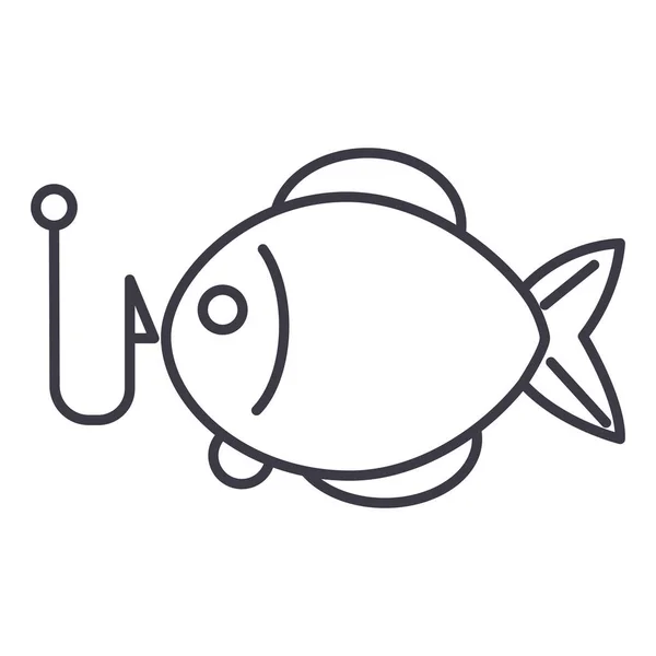 Pesca ilustração vetor linha ícone, sinal, ilustração em segundo plano, traços editáveis —  Vetores de Stock