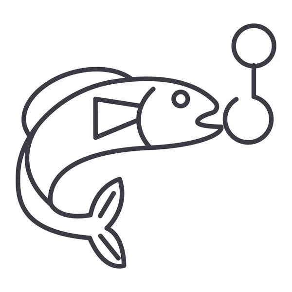 Pesca sinal vetor ícone de linha, sinal, ilustração em segundo plano, traços editáveis —  Vetores de Stock