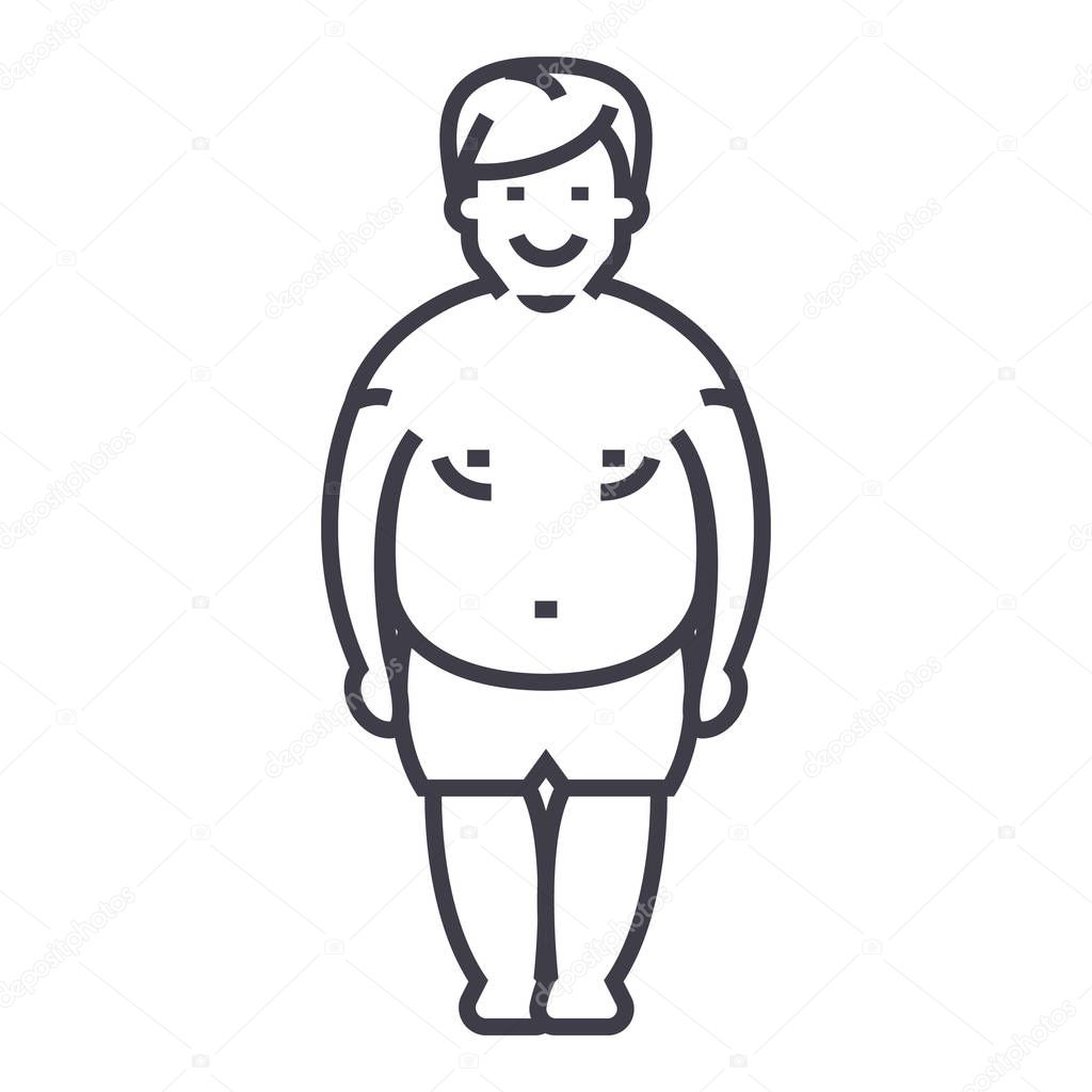 fatty man,fat guy vector line icon, sign, illustration on background, editable strokes