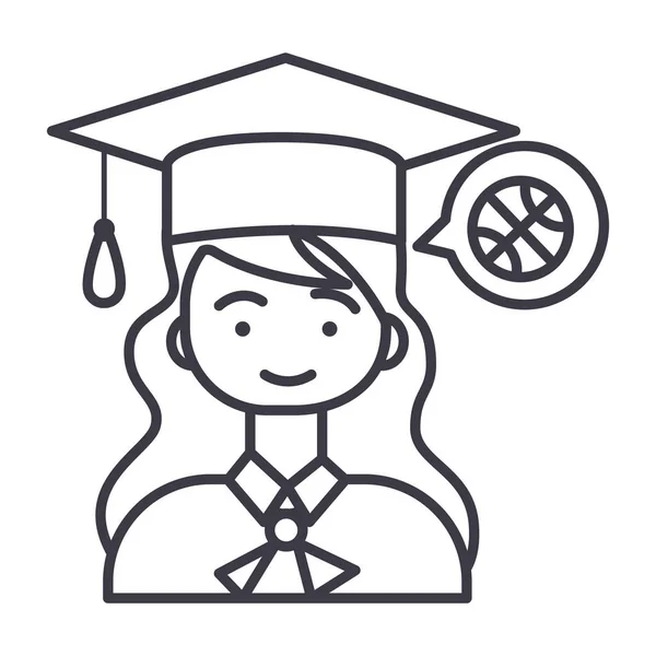 Graduación chica vector línea icono, signo, ilustración en el fondo, movimientos editables — Vector de stock