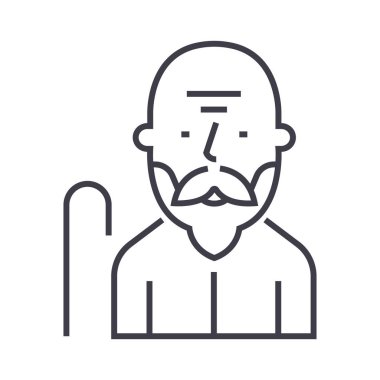 yaşlı adam vektör satırı simgesi, işaret, resimde arka planda, düzenlenebilir vuruş