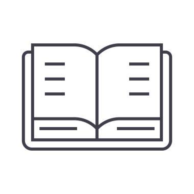 Açık kitap vektör satırı simgesi, işaret, resimde arka planda, düzenlenebilir vuruş