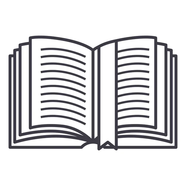 Buch öffnen mit Tag-Vektor-Zeilensymbol, Zeichen, Illustration im Hintergrund, editierbare Striche — Stockvektor