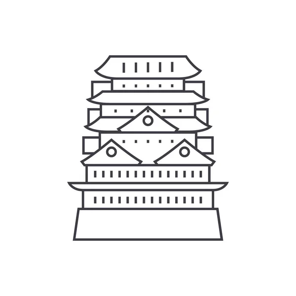 Pagoda, icono de línea vectorial templo asiático, signo, ilustración en el fondo, movimientos editables — Vector de stock