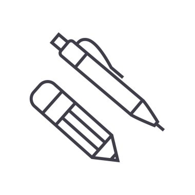 kalem ve kurşun kalem vektör satırı simgesi, işaret, resimde arka planda, düzenlenebilir vuruş