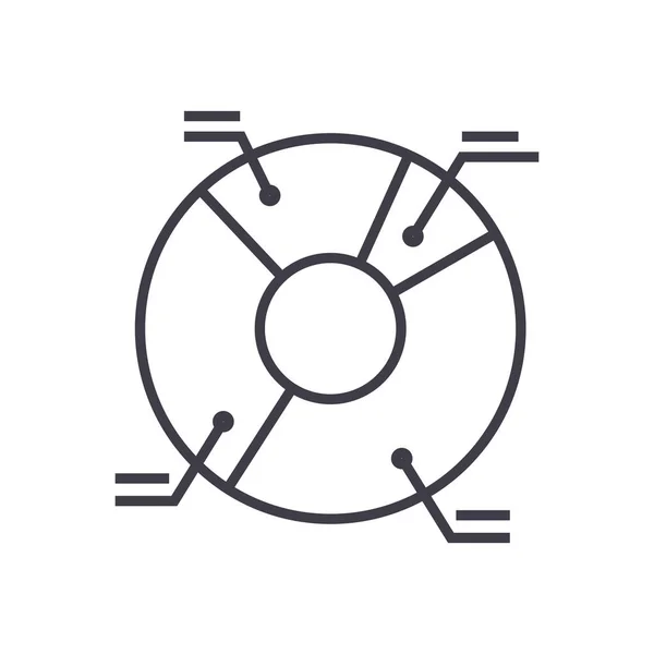 Grafico a torta illustrazione vettoriale linea icona, segno, illustrazione su sfondo, tratti modificabili — Vettoriale Stock