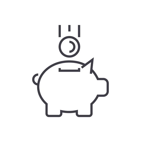 貯金箱コイン ベクトル線アイコン、記号、背景、編集可能なストロークの図 — ストックベクタ
