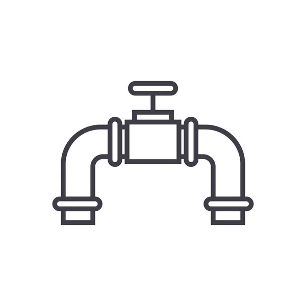 Buizen met gas klep vector lijn pictogram, teken, afbeelding op de achtergrond, bewerkbare lijnen — Stockvector