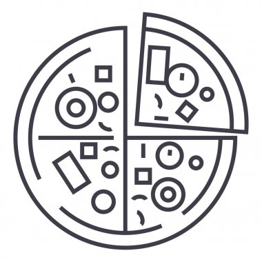 Pizza vektör satırı simgesi, işaret, resimde arka planda, düzenlenebilir vuruş