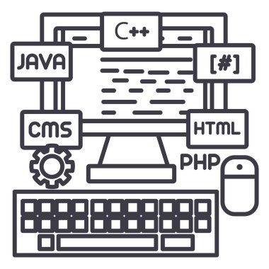 programlama, kodlama, Çar geliştirici vektör satırı simgesi, işaret, resimde arka planda, düzenlenebilir vuruş