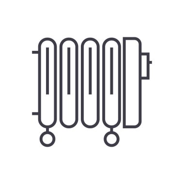 Radyatör, yağ ısıtıcı vektör satırı simgesi, işaret, resimde arka planda, düzenlenebilir vuruş