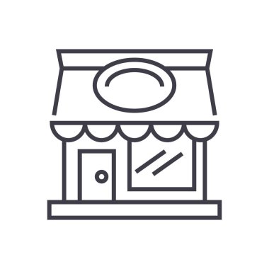 Bina vektör satırı simgesi, işaret, resimde arka plan, düzenlenebilir vuruşları üzerinde Restoran