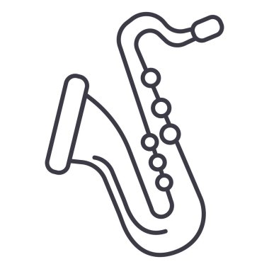 saksafon vektör satırı simgesi, işaret, resimde arka planda, düzenlenebilir vuruş