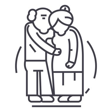 üst düzey çift, yaşlı insanlar vektör satırı simgesi, işaret, resimde arka planda, düzenlenebilir vuruş