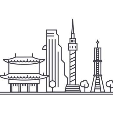 Seul, Güney corea vektör satırı simgesi, işaret, resimde arka planda, düzenlenebilir vuruş