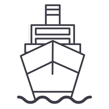 Kargo, lojistik vektör satırı simgesi, işaret, resimde arka planda, düzenlenebilir vuruş gemi