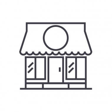 Dükkanı vektör satırı simgesi, işaret, resimde arka planda, düzenlenebilir vuruş