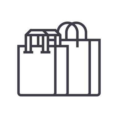 alışveriş torbaları vektör satırı simgesi, işaret, resimde arka planda, düzenlenebilir vuruş