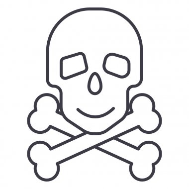 Kafatası kemikleri vektör satırı simgesi, işaret, resimde arka planda, düzenlenebilir vuruşları ile